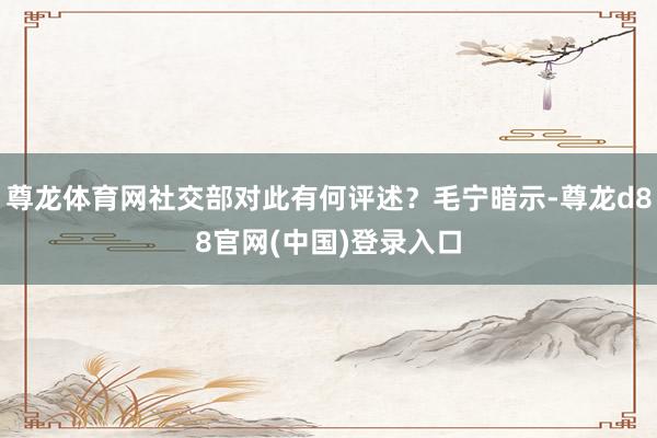 尊龙体育网社交部对此有何评述？毛宁暗示-尊龙d88官网(中国)登录入口